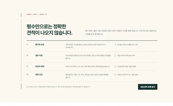 예산 범위 가이드 블록 화면