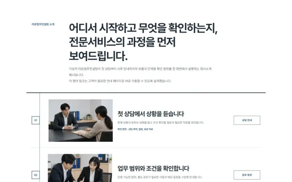 전문서비스 절차형 회사소개 블록 화면