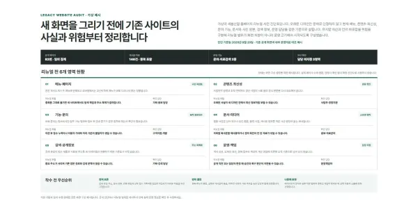 기존 사이트 현황 진단표 블록 화면