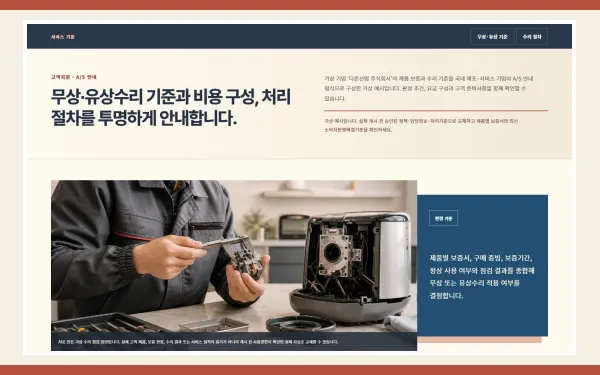 A/S·보증·수리 기준 블록 화면