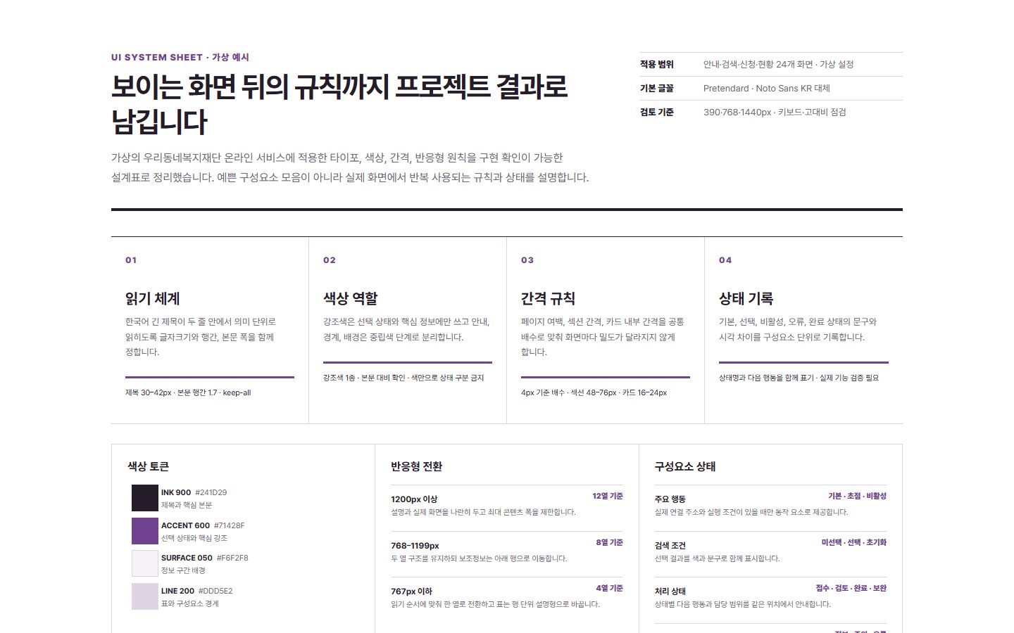 대화 결과를 UI 구성 기준으로 정리한 가상 시스템 시트