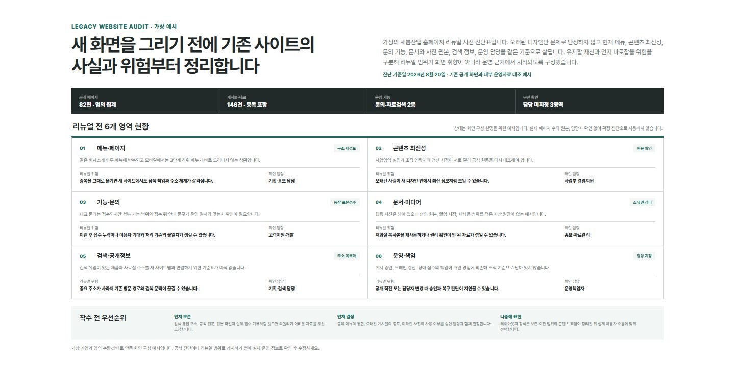 기존 사이트 현황 진단표 블록 화면