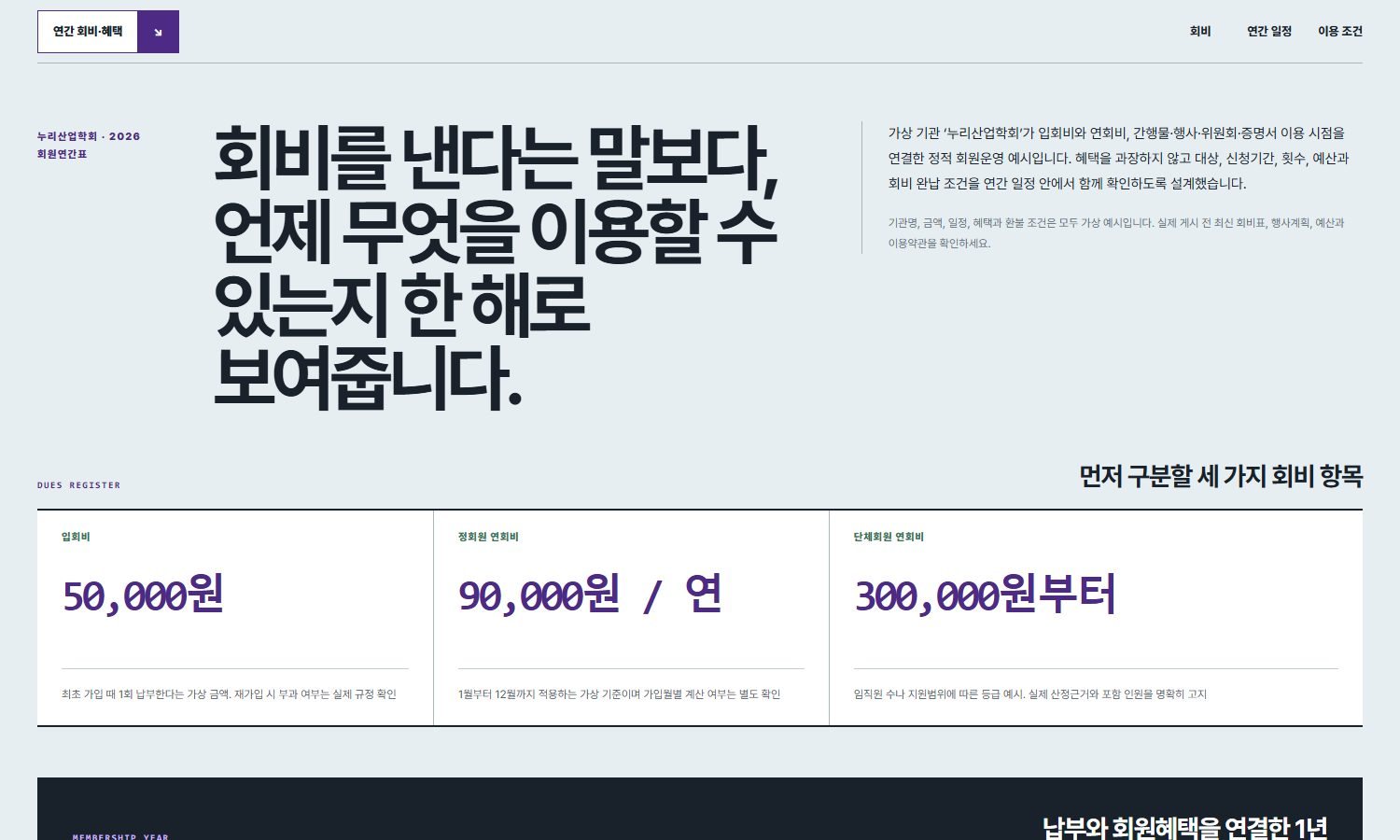 회비·연간혜택 안내 블록 화면