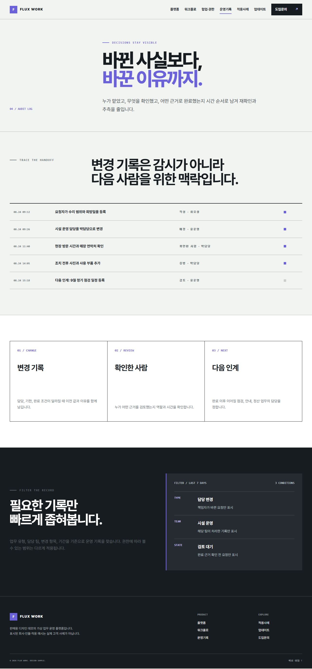 FLUX WORK — 업무 인계·운영 플랫폼 — 운영기록