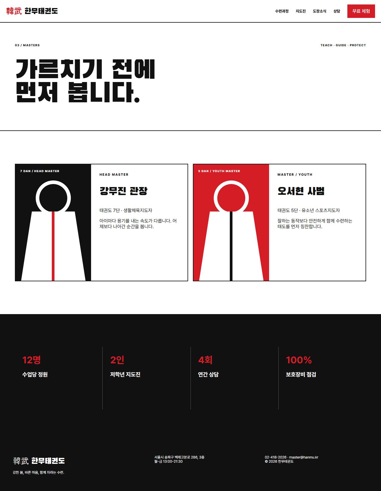 한무 — 태권도장 5페이지 — 지도진